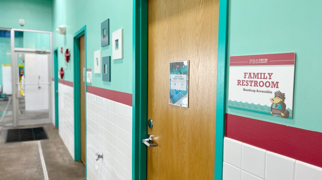 Family Restrooms equipped with changing stations and private shower.